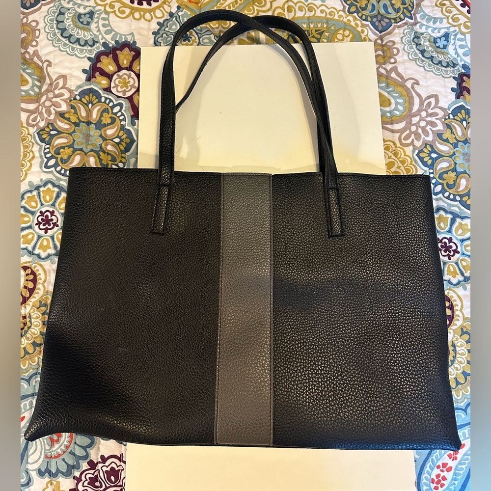 Vince Camuto Black & Gray Faux Leather Tote Bag